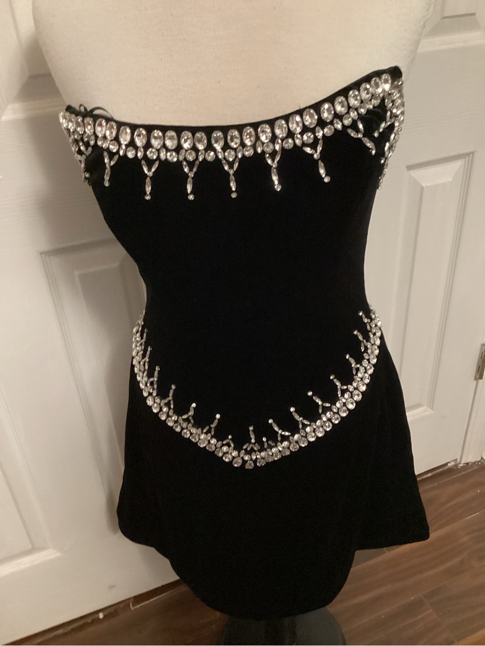 AKIRA Black Velvet Strapless Mini Dress with Crystal Accents - Picture 5 of 5